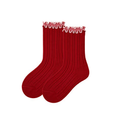 Sweetnana 4-Pack Children's Cotton Festive Red Socks with Bow-Knot Crew Socks Perfect for New Year