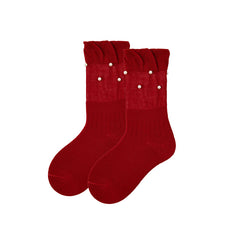 Sweetnana 4-Pack Children's Cotton Festive Red Socks with Bow-Knot Crew Socks Perfect for New Year