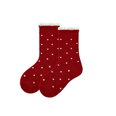 Sweetnana 4-Pack Children's Red New Year Socks Crew Socks with Bow-Knot and Pearl Perfect for New Year Gift