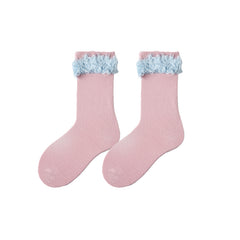 Sweetnana 4-Pack Children's Socks for Autumn and Winter, Bow and Stripe Design, Princess Style, lady Style, Absorb-sweat, Warm, Cotton Mid-calf Socks.