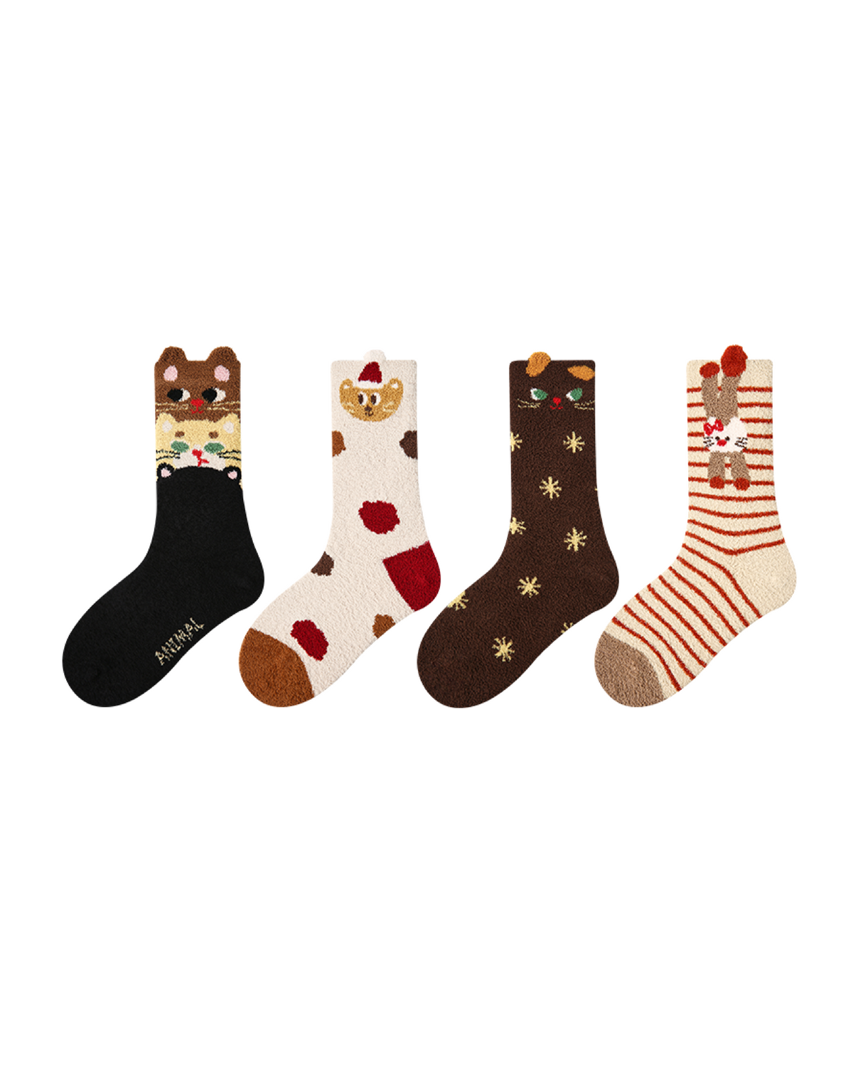 4-Pack Coffee Cat Half Velvet Kids Socks Cozy Soft Coral Fleece Crew