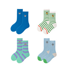 Sweetnana 4-Pack "Color Mood" Series Children's Seamless Socks: Spring/Summer Kids Slouch Socks, Breathable, Soft Cotton Mid Tube Socks.