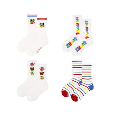 Sweetnana 4-Pack "Color Plan" Series Children's Seamless Socks: Thin Mesh Socks for Spring/Summer, Letter and Stripe Design, Comfortable Casual Socks.