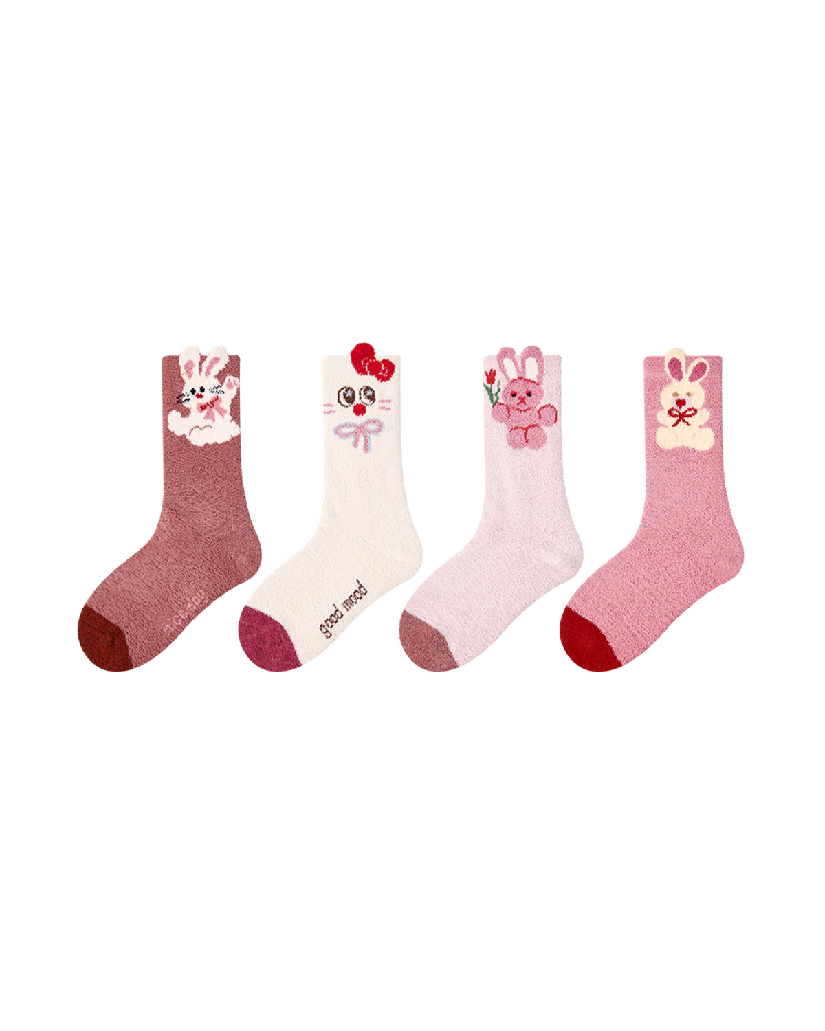 4-Pack Cream Bunny Half Velvet Kids Socks Cozy Soft Coral Fleece Crew