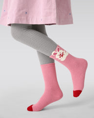 4-Pack Cream Bunny Half Velvet Kids Socks Cozy Soft Coral Fleece Crew