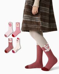 4-Pack Cream Bunny Half Velvet Kids Socks Cozy Soft Coral Fleece Crew