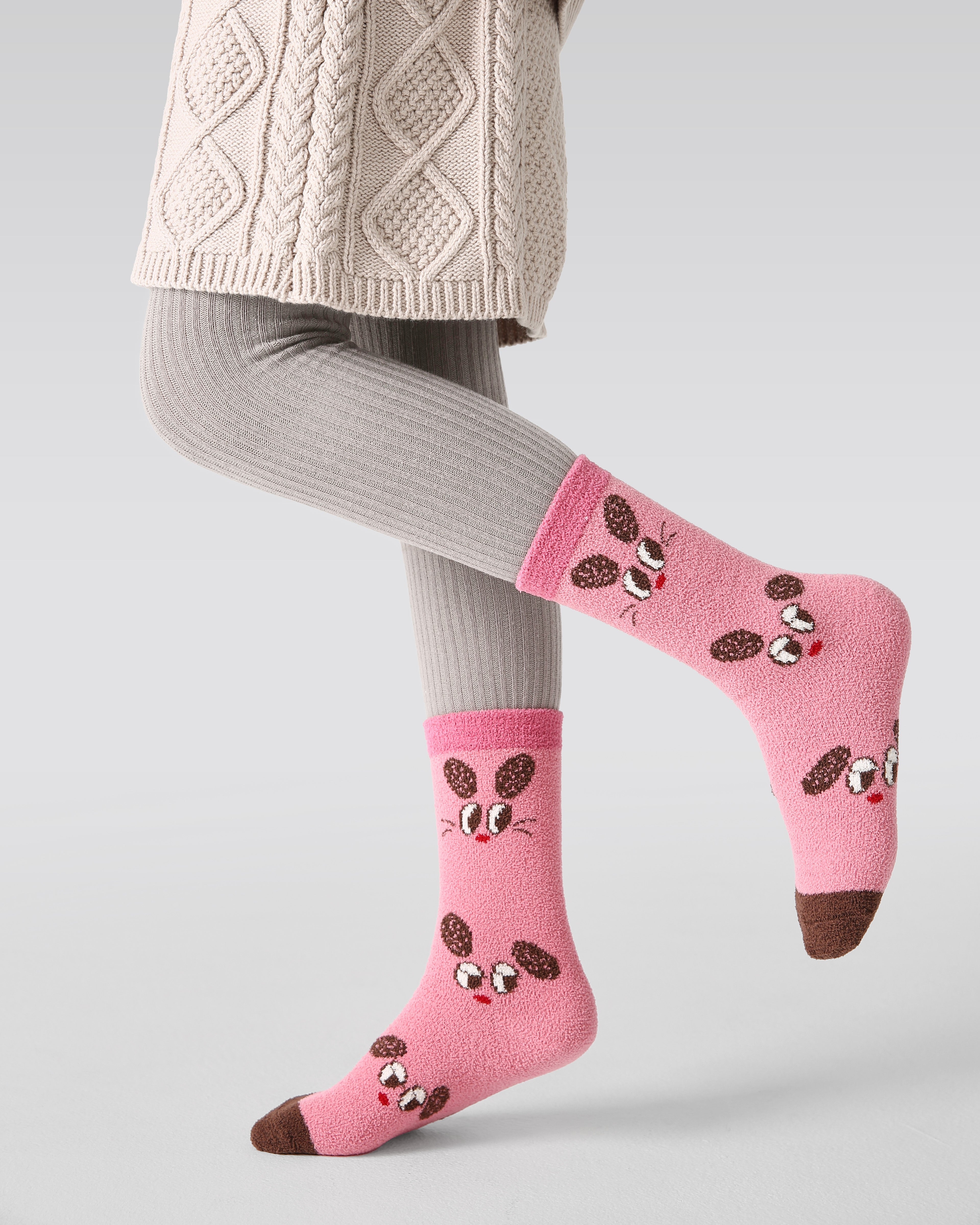 4-Pack Cute Cat Rabbit Half Velvet Kids Socks Cozy Soft Coral Fleece Crew