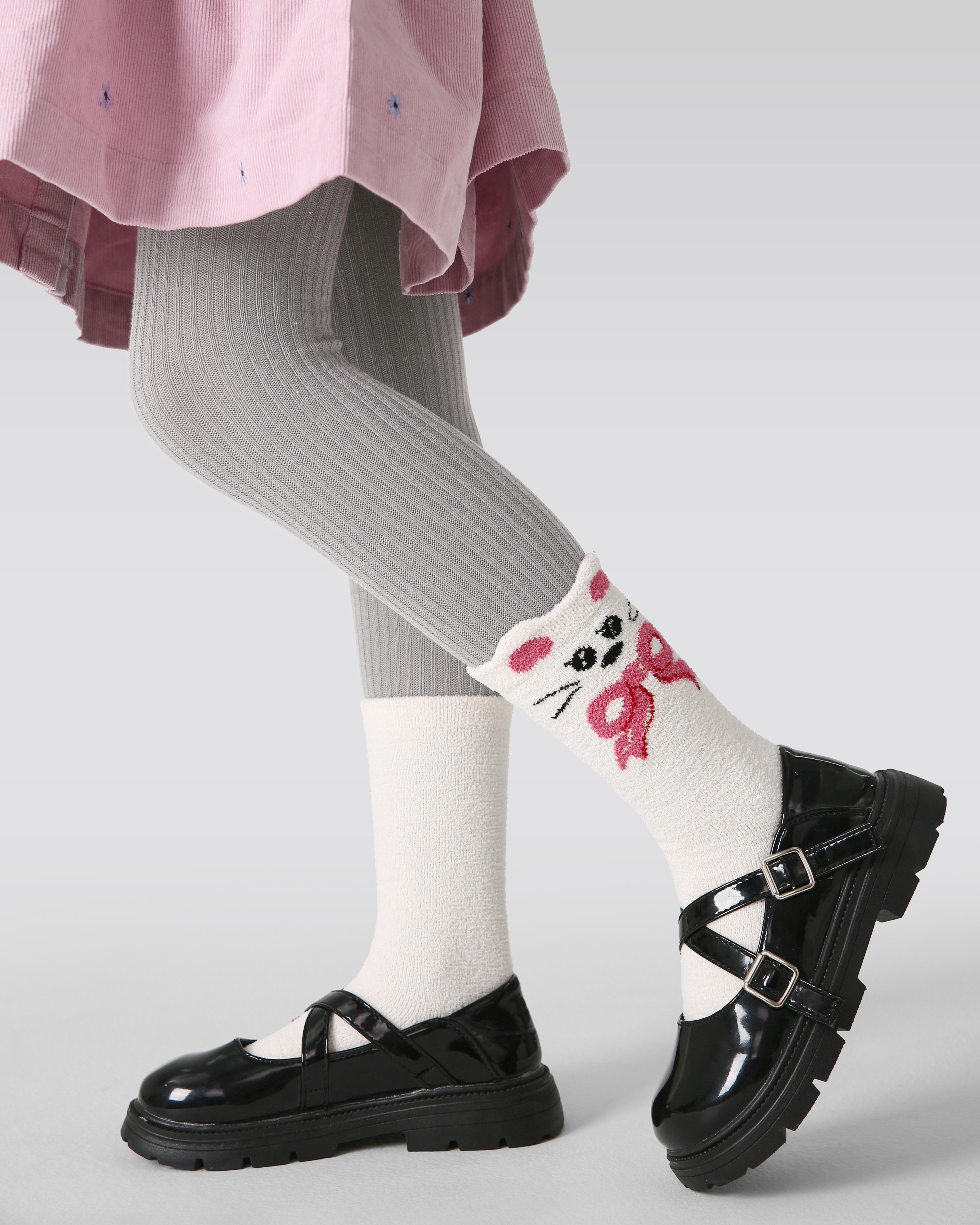 4-Pack Cute Cat Rabbit Half Velvet Kids Socks Cozy Soft Coral Fleece Crew