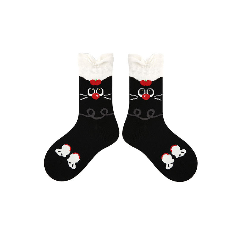4-Pack Cute Cats Series Kids Crew Socks Girls Cotton Cute Socks