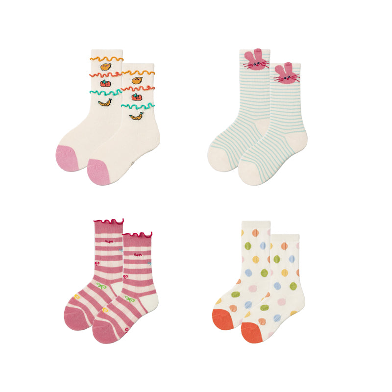 4-Pack Kids' Cotton Crew Socks Cute Supplies Ruffle Cute Casual