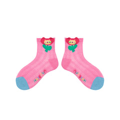 Sweetnana 4-Pack Cute Trendy Ankle Socks: Cuff Crimping Design with Cartoon Pattern, Thin Breathable Seamless Socks for Spring/Summer.