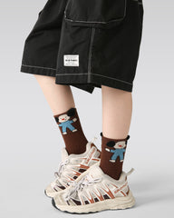 4-Pack Dog Action Half Velvet Kids Socks Cozy Soft Coral Fleece Crew