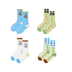 Sweetnana 4-Pack "Double Happy" Series Children's Seamless Socks: Kids Creative Fun Novelty Design Crew Socks for Spring/Summer Absorb-Sweat Cozy Socks.