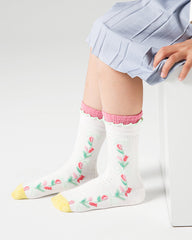 Sweetnana 4-Pack "Dream Ballet" Series Children's Seamless Socks: Girls Ruffle Cotton Cuff Crew Cute Socks for Spring/Summer Breathable Kids Socks