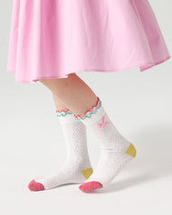 Sweetnana 4-Pack "Dream Ballet" Series Children's Seamless Socks: Girls Ruffle Cotton Cuff Crew Cute Socks for Spring/Summer Breathable Kids Socks