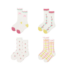 Sweetnana 4-Pack "Dream Ballet" Series Children's Seamless Socks: Girls Ruffle Cotton Cuff Crew Cute Socks for Spring/Summer Breathable Kids Socks