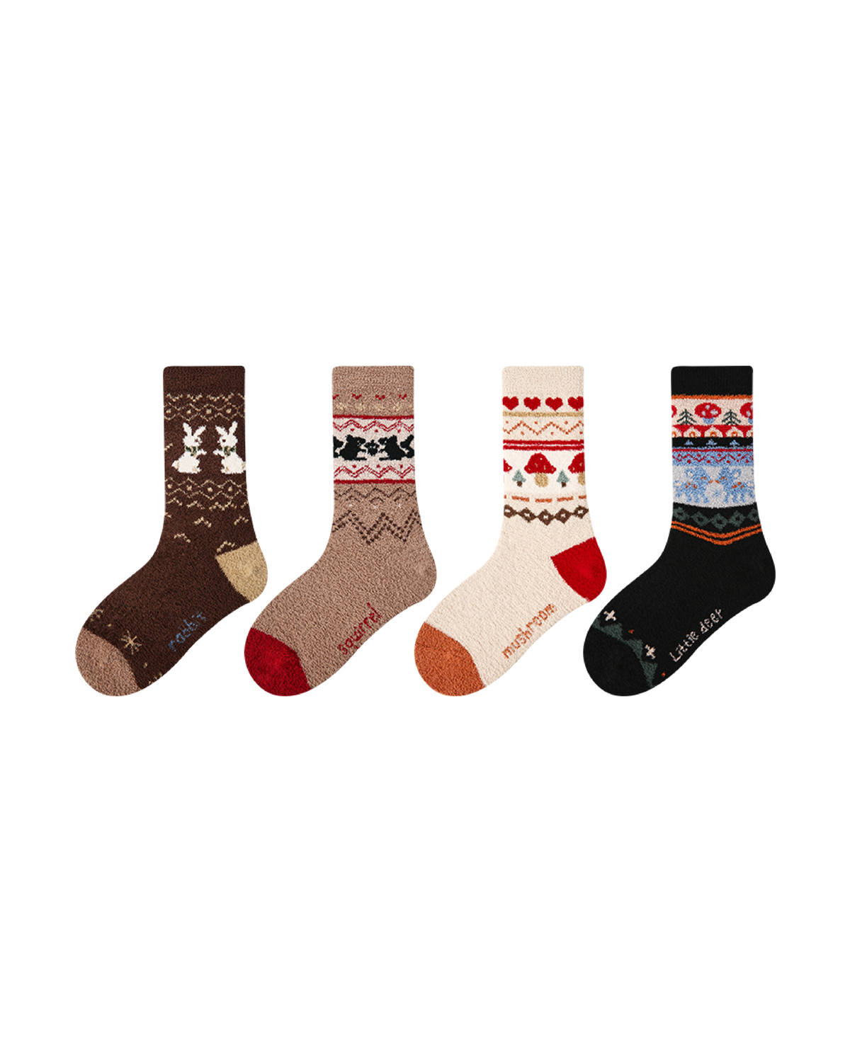 4-Pack Forest Adventure Half Velvet Kids Socks Cozy Soft Coral Fleece Crew