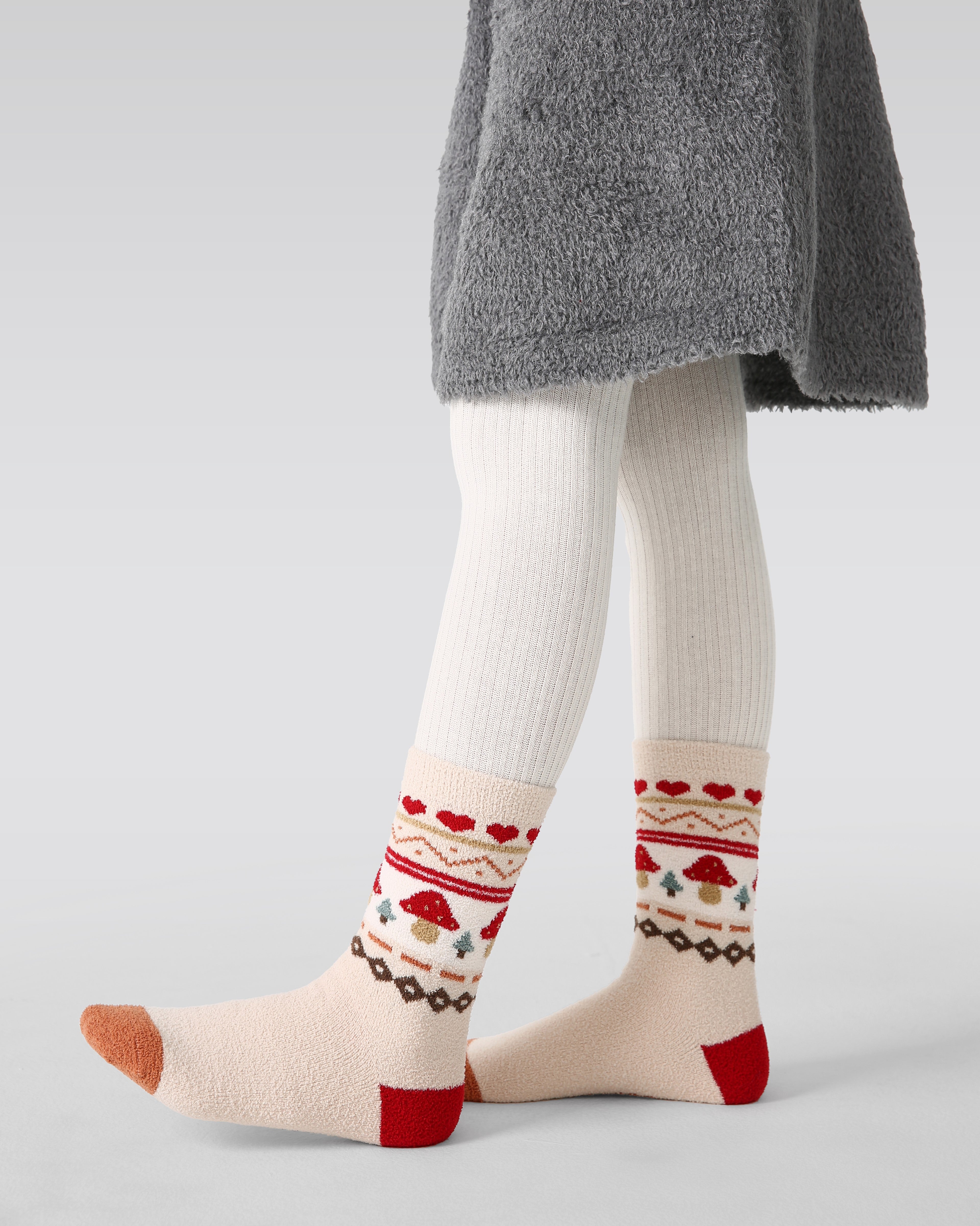 4-Pack Forest Adventure Half Velvet Kids Socks Cozy Soft Coral Fleece Crew