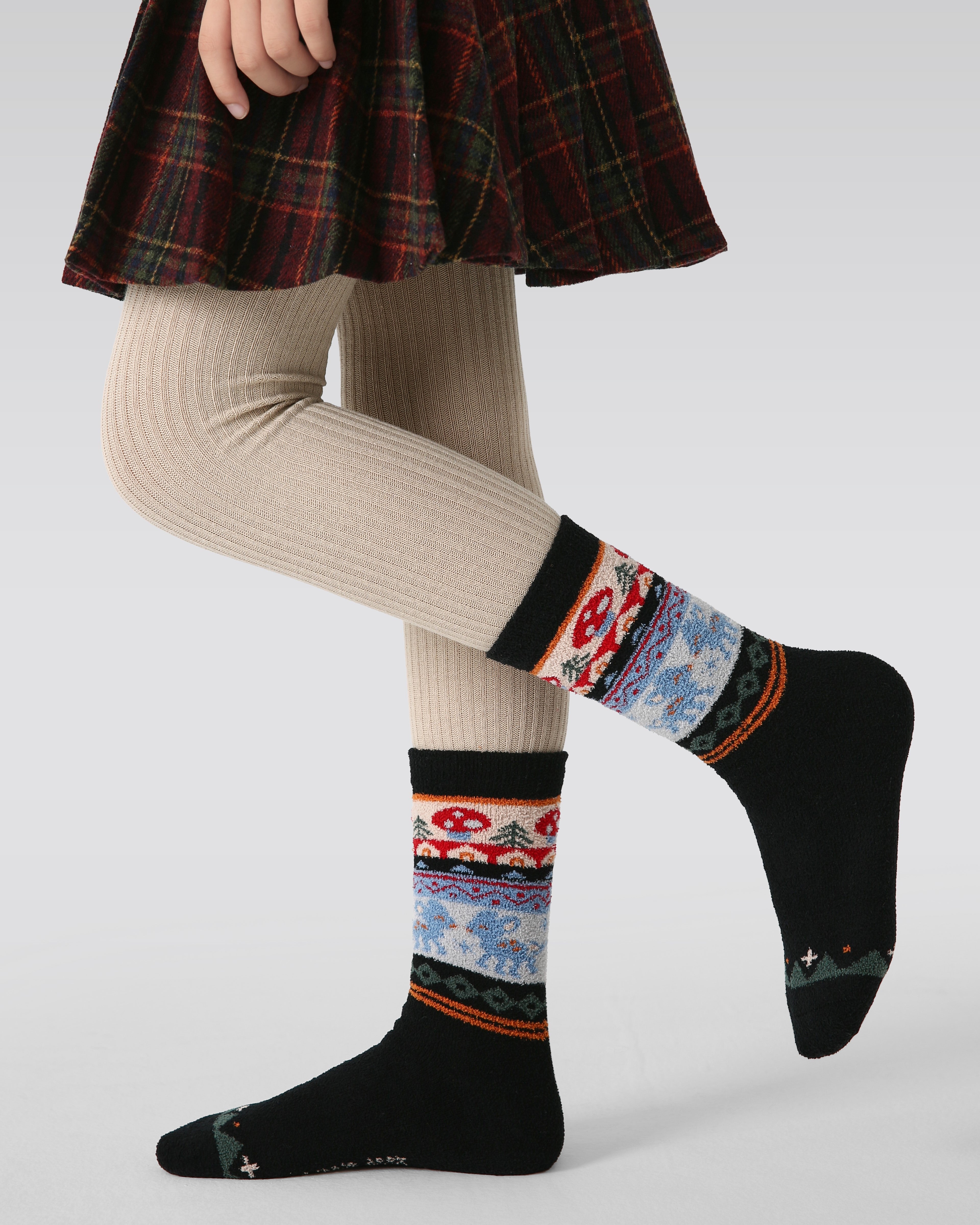 4-Pack Forest Adventure Half Velvet Kids Socks Cozy Soft Coral Fleece Crew