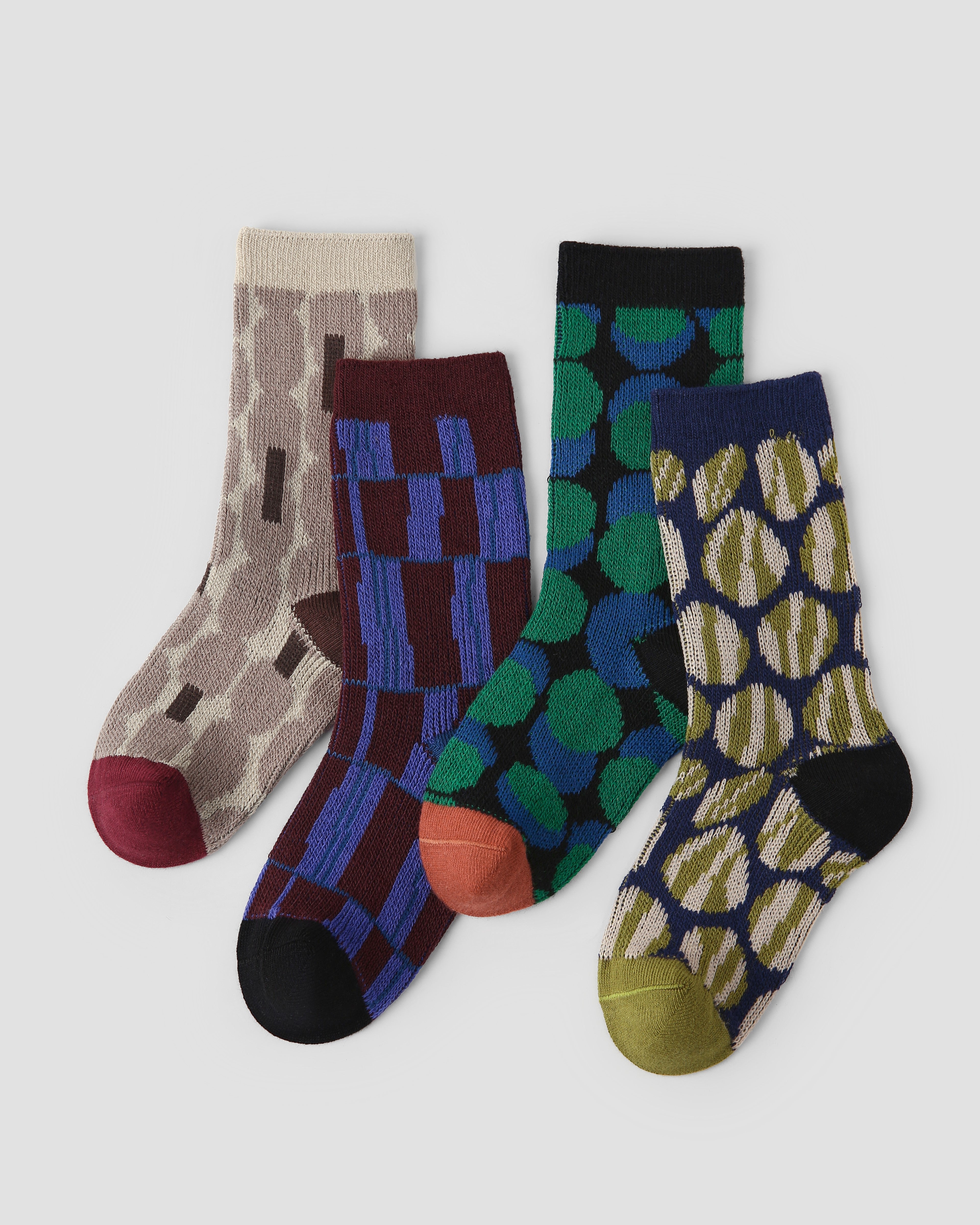 4-Pack Geometric World Half Velvet Kids Socks Cozy Soft Coral Fleece Crew