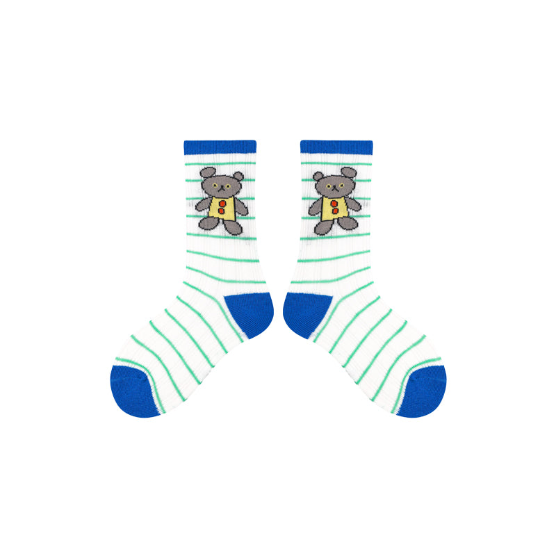 4-Pack Kids' Cotton Crew Socks Gummy Grizzly Bear Stripe Casual