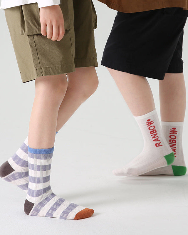 4-Pack Kids' Cotton Crew Socks Gummy Grizzly Bear Stripe Casual