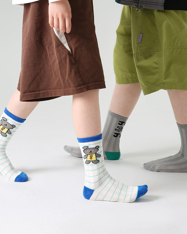 4-Pack Kids' Cotton Crew Socks Gummy Grizzly Bear Stripe Casual