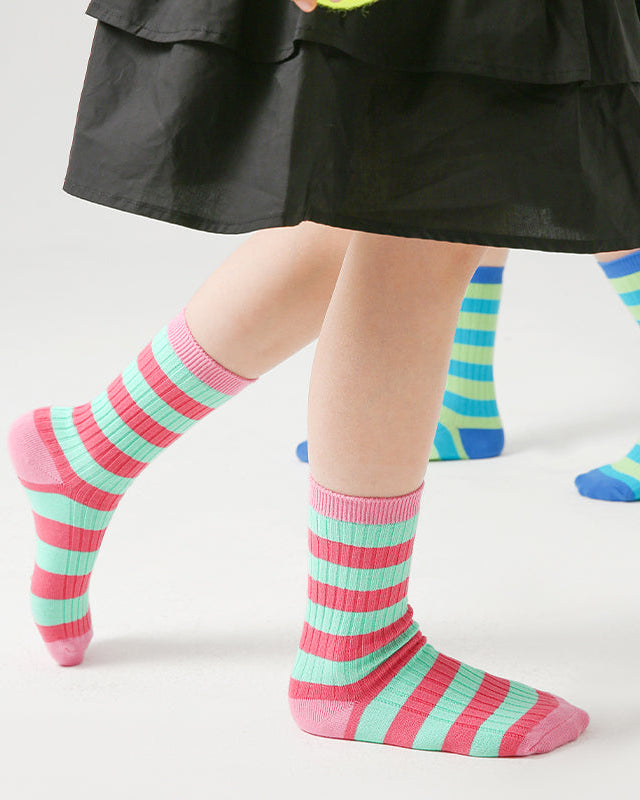 4-Pack Kids' Cotton Crew Socks Colorful Stripes Casual