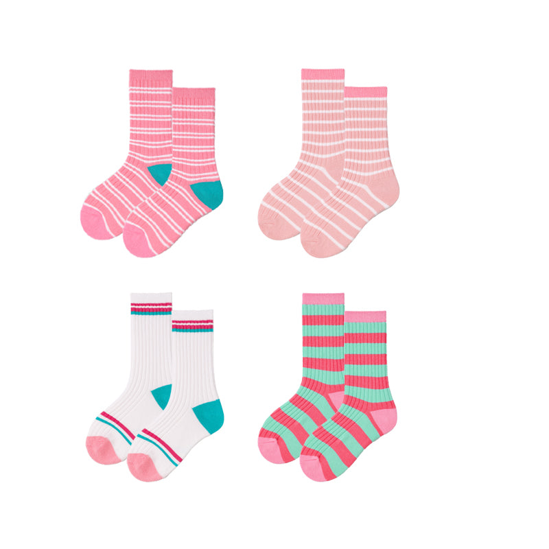4-Pack Kids' Cotton Crew Socks Colorful Stripes Casual
