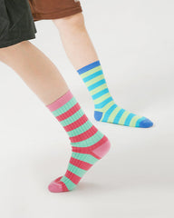 Sweetnana 4-Pack Kids Stripe Socks Spring/Summer Cotton Crew Socks Colorful Retro Stripe Seamless Socks for 3-12 Years Kids.