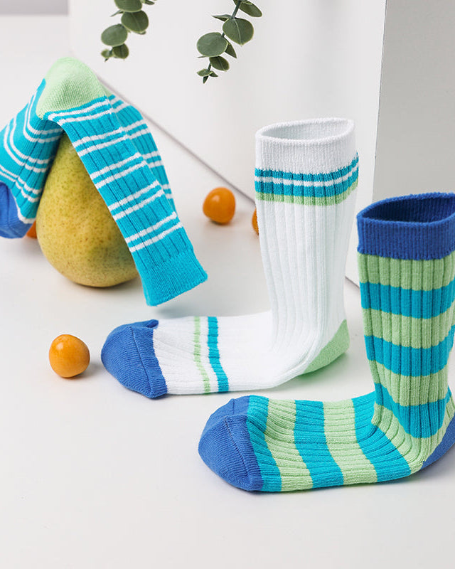4-Pack Kids' Cotton Crew Socks Colorful Retro Stripes Casual