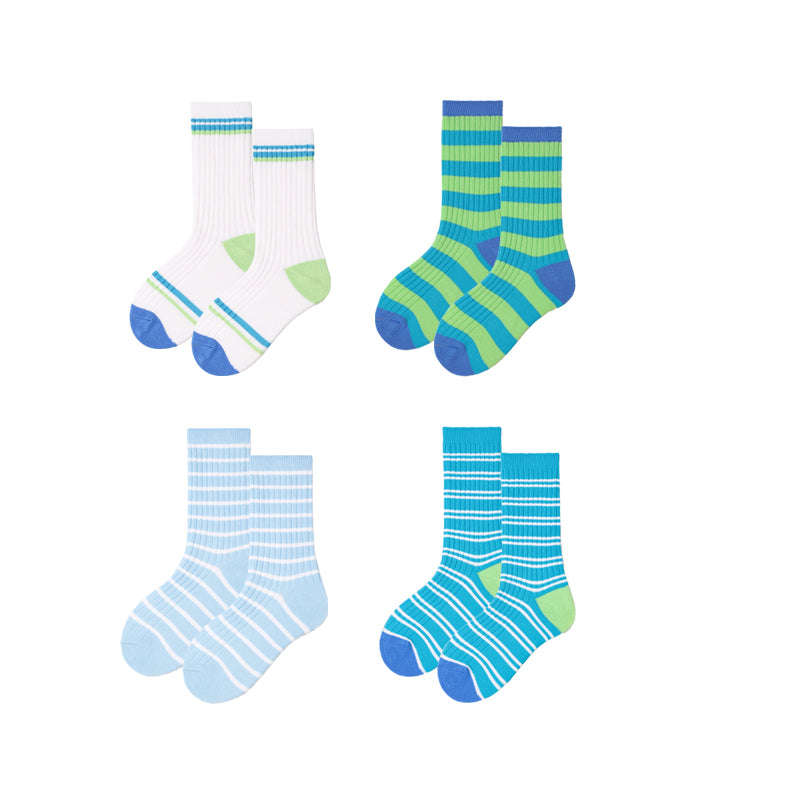 4-Pack Kids' Cotton Crew Socks Colorful Retro Stripes Casual