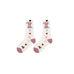 Sweetnana 4-Pack "Mousse Party" Series Autumn and Winter Kids Socks: Girls Cozy Crew Socks with Frilly Ruffled for Kids 3-12 Years Old, Stripe and Cartoon Pattern, Warm and Comfortable.