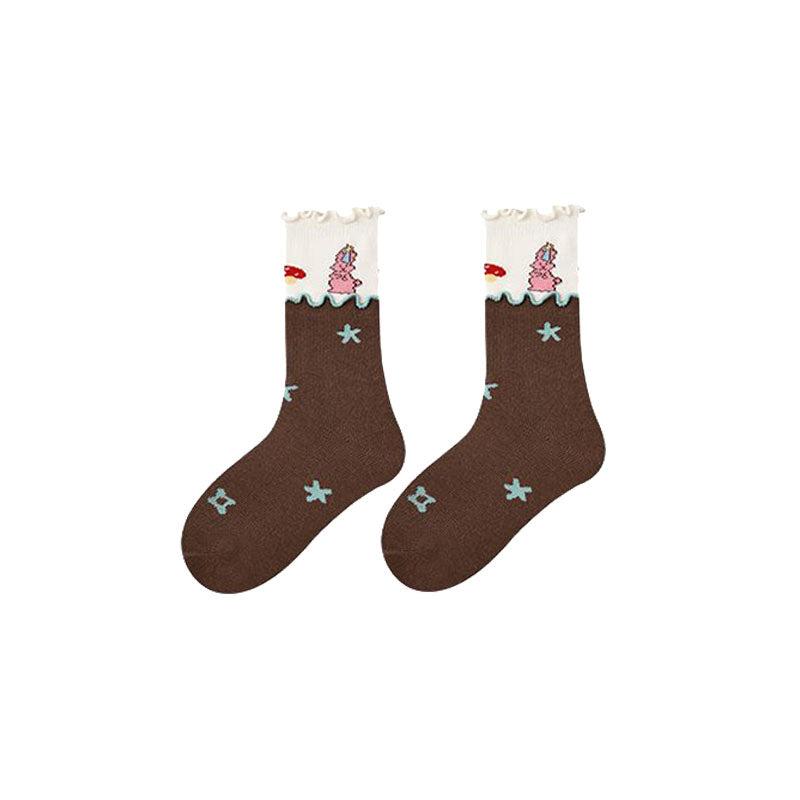 4-Pack Kids' Cotton Crew Socks Mousse Party Ruffle Cute Casual