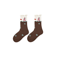 Sweetnana 4-Pack "Mousse Party" Series Autumn and Winter Kids Socks: Girls Cozy Crew Socks with Frilly Ruffled for Kids 3-12 Years Old, Stripe and Cartoon Pattern, Warm and Comfortable.