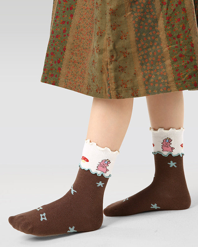 4-Pack Kids' Cotton Crew Socks Mousse Party Ruffle Cute Casual