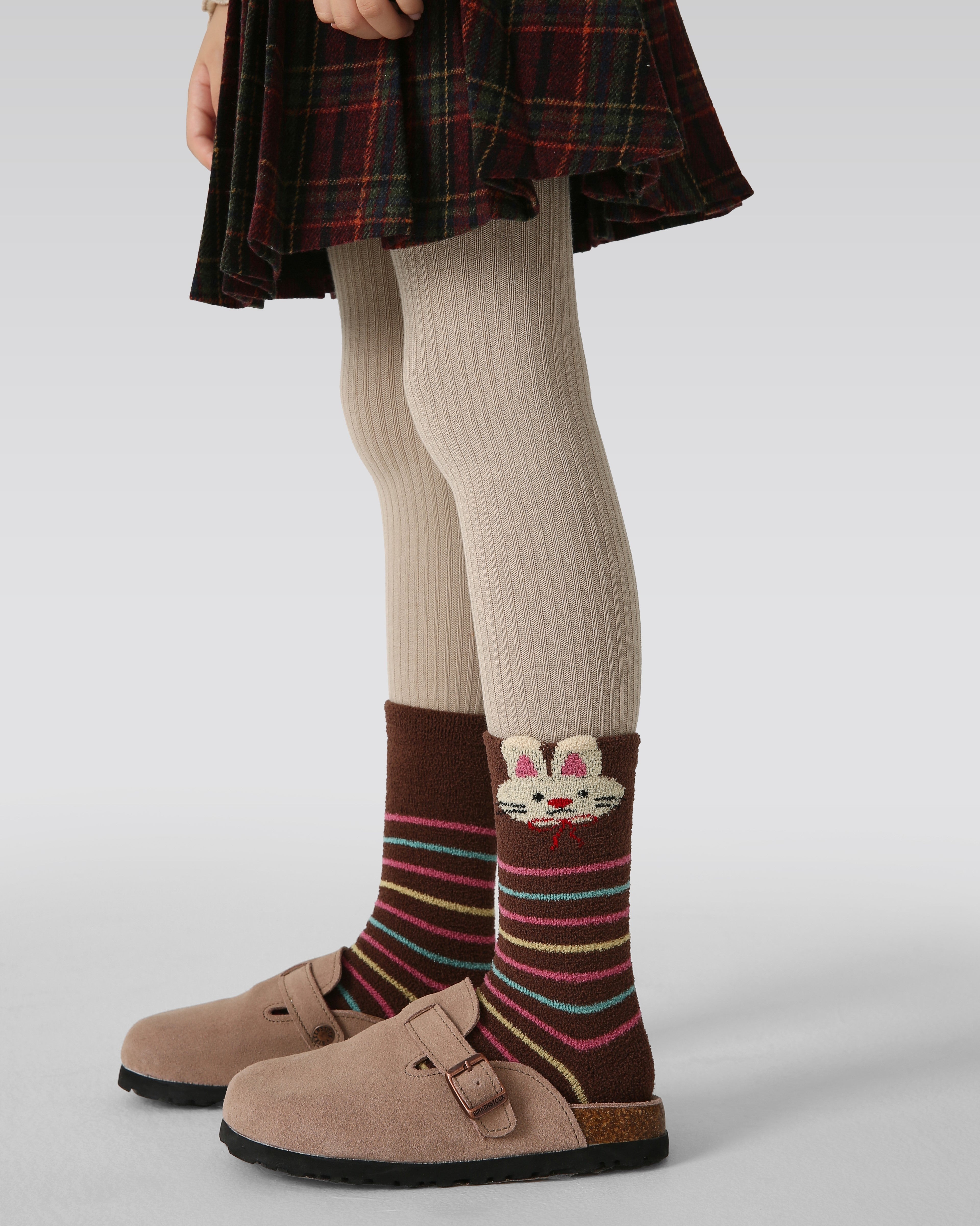 4-Pack Pink Coffee Velvet Rabbit Half Velvet Kids Socks Cozy Soft Coral Fleece Crew