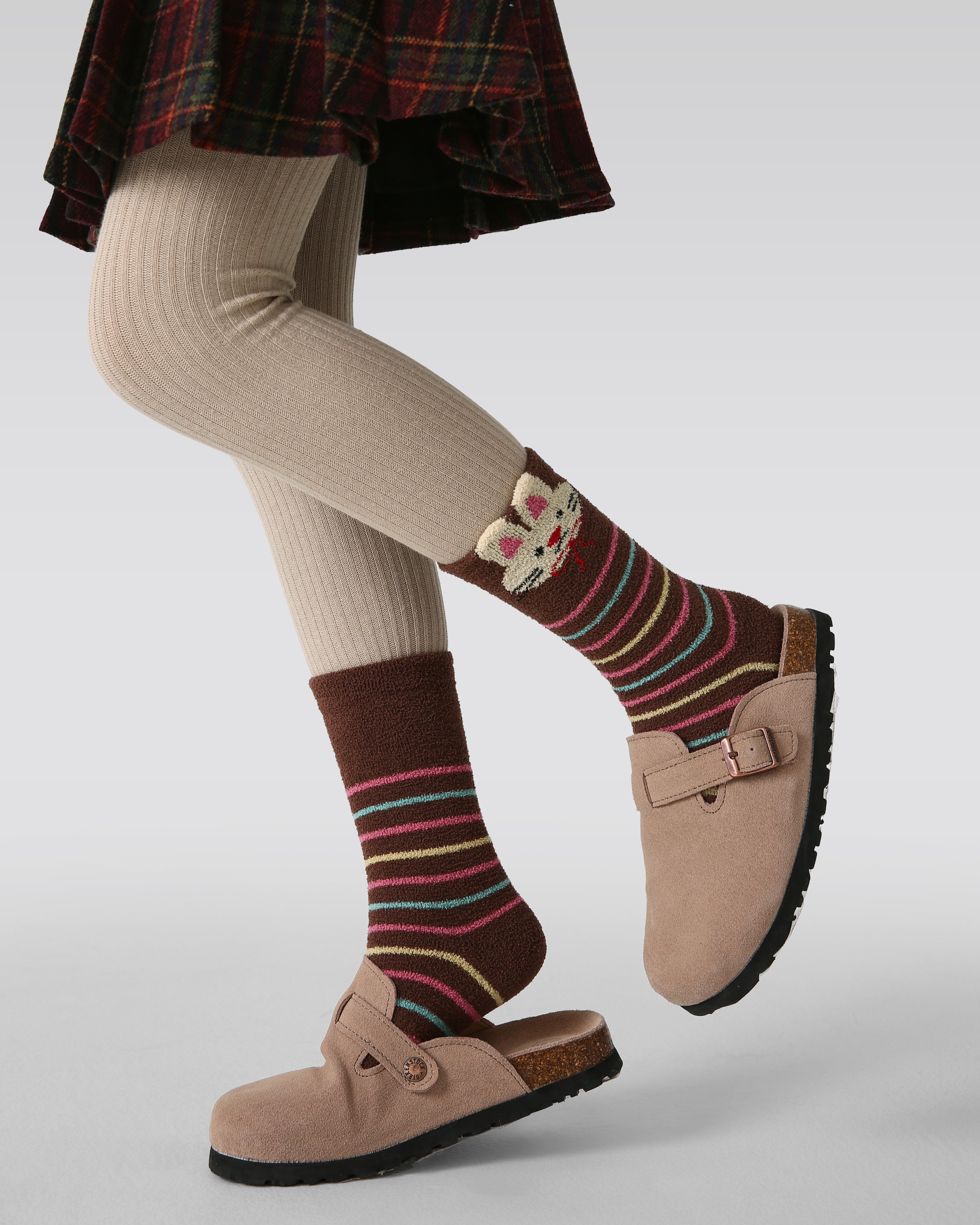 4-Pack Pink Coffee Velvet Rabbit Half Velvet Kids Socks Cozy Soft Coral Fleece Crew