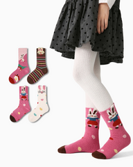 4-Pack Pink Coffee Velvet Rabbit Half Velvet Kids Socks Cozy Soft Coral Fleece Crew