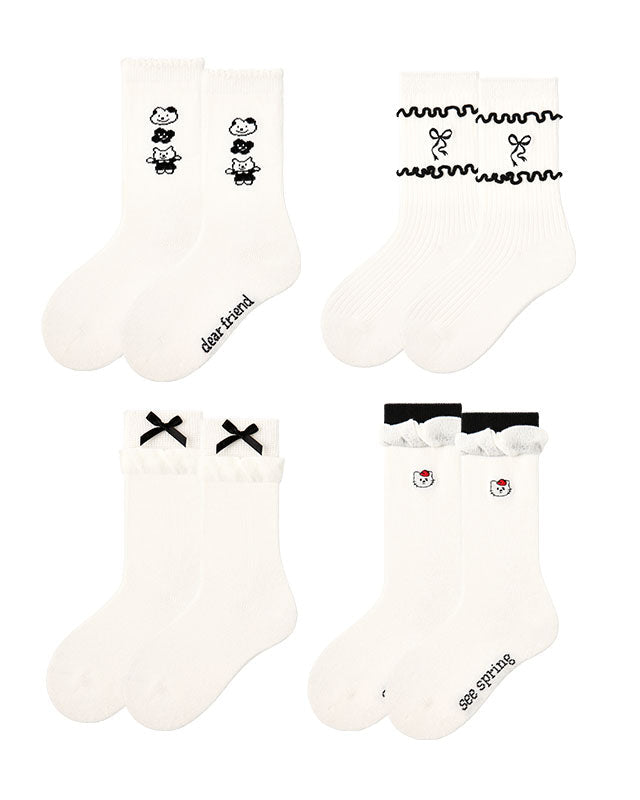 4-Pack Simple Bunny Series Kids Socks Crew Cute Girls Socks - SWEET NANA