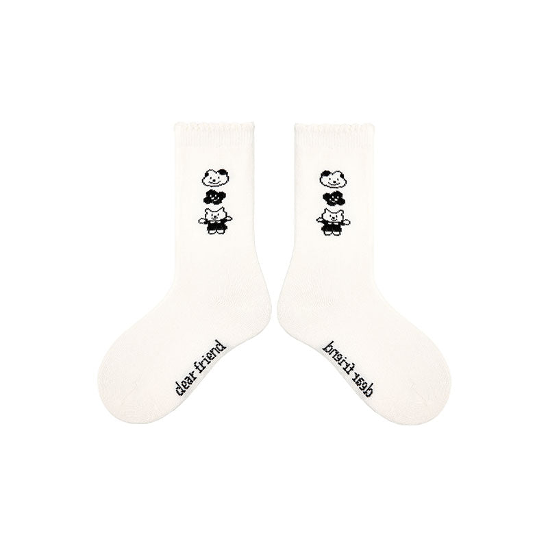 4-Pack Simple Bunny Series Kids Socks Crew Cute Cartoon Breathable  Girls Socks