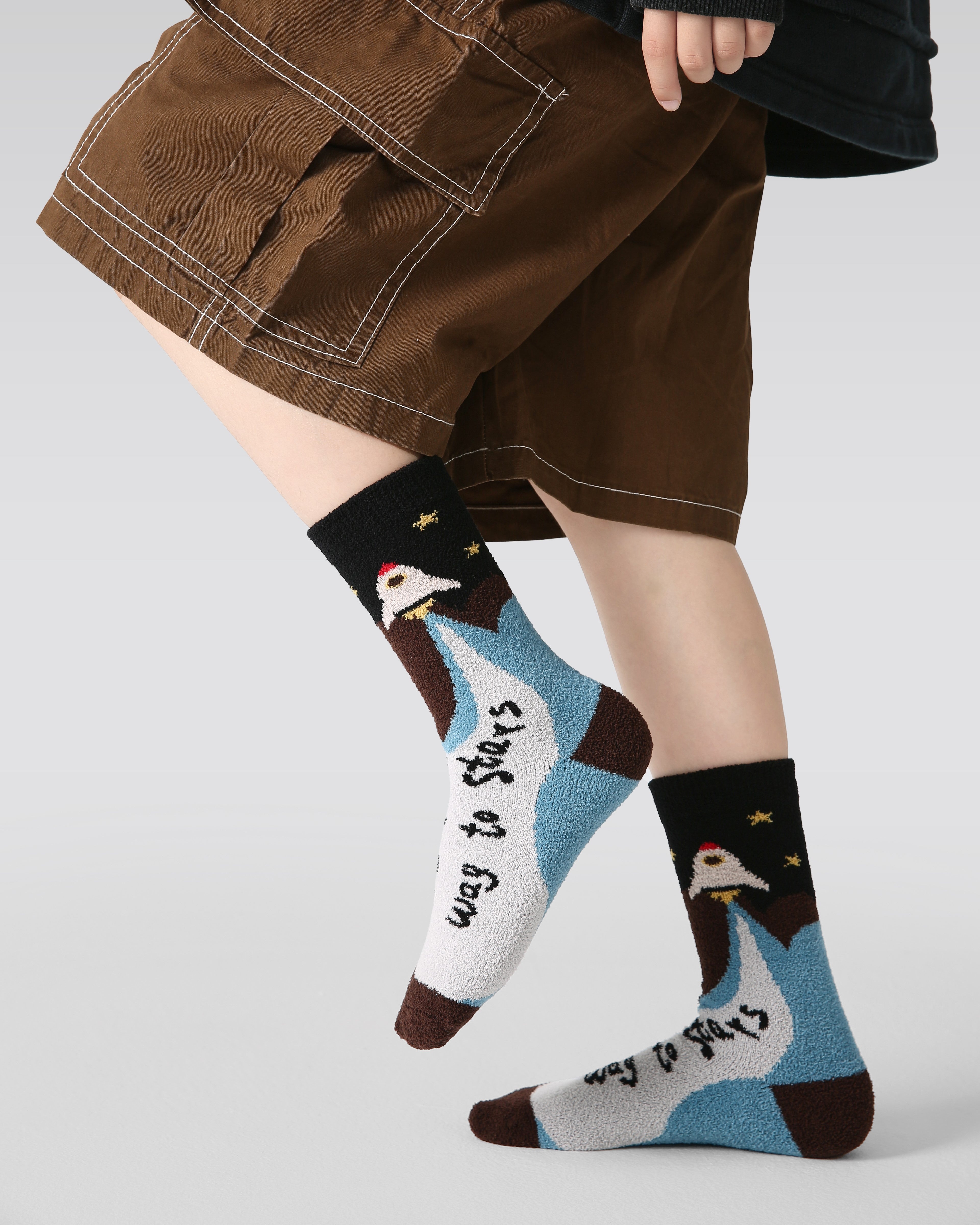 4-Pack Space Notes Half Velvet Kids Socks Cozy Soft Coral Fleece Crew