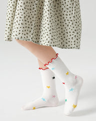 Sweetnana 4-Pack "Star Bunny" Series Children's Seamless Socks: Lovely Girls Socks Ruffle Cotton Crew Socks Cozy Seamless Socks for 3-5 Years Kids.