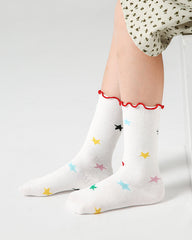 Sweetnana 4-Pack "Star Bunny" Series Children's Seamless Socks: Lovely Girls Socks Ruffle Cotton Crew Socks Cozy Seamless Socks for 3-5 Years Kids.