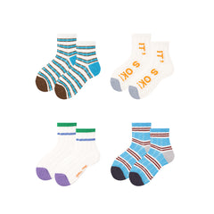 Sweetnana 4-Pack "Striped Story" Series Children's Seamless Socks: Casual Socks with Colorful Stripes Design, Thin Mesh Socks for Spring/Summer,Breathable and Comfort.