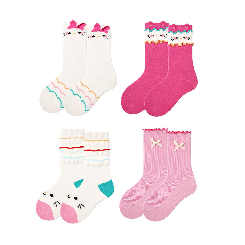 4 Pack Sweet Cats Series Kids Socks Cartoon Cute Combed Cotton - SWEET NANA