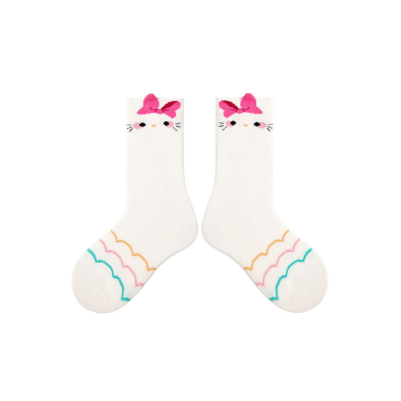 4 Pack Sweet Cats Series Kids Socks Cartoon Cute Combed Cotton Crew Socks