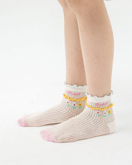 Sweetnana 4-Pack "Sweet Rabbit" Series Children's Seamless Socks: Crimping Mesh Socks with Stripes and Dots Design, Thin and Breathable Ankle Socks.