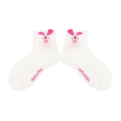 Sweetnana 4-Pack "Sweet Rabbit" Series Children's Seamless Socks: Crimping Mesh Socks with Stripes and Dots Design, Thin and Breathable Ankle Socks.