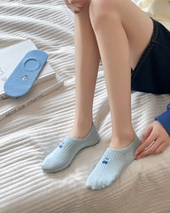 Sweetnana 4-Pack Women's Ultra Low Cut No Show Socks for Spring and Summer Thin Cotton Socks Blue Series Animal Embroidery Fun Socks